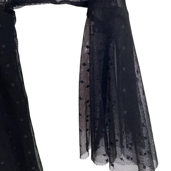 Lane Bryant Women's Black Sheer Swiss Dot Mesh Top With Floral Embroidery & Flar - Picture 5 of 5